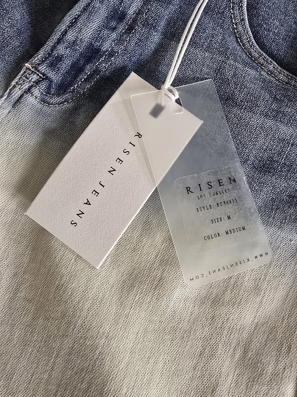 Risen High-Rise Ombre Blue to White Frayed Denim Jean Shorts - Picture 4 of 6
